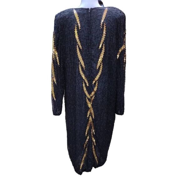 Carina Pure Silk Black Gold Sequined Dress 3X - Picture 4 of 13